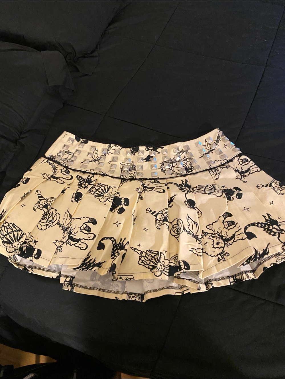 Current Mood Beige Mini Skirt with Black Graphic Print